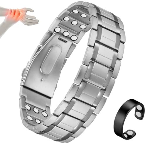 Cigmag Lymphdrainage Magnetarmband Herren Ultrastarke Magnete Reines Titan verstellbar mit Entnahmewerkzeug und Geschenkbox (Silber)