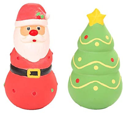 BEAHING Weihnachten Quietschende Latex -Hundespielzeug interaktive Hund Spielzeug quietschende Hund Kauenspielzeug Santa, Weihnachtsbaum 2pcs 5,9 Zoll Quietschende Spielsachen