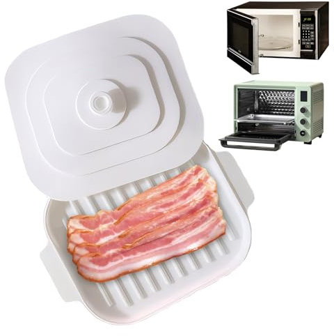 Bacon Cooker 11x8.2x0.8'' Microwave Bacon Tray Safe and Quick Silicone Bacon Pan with Lid & Handles No Mess Crispy Bacon Tray for Microwave Cooking, Bacon Cooker For Microwave Oven, Bacon Cooker
