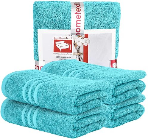 DecoHomeTextil Handtuch-Set 4 Handtücher in Türkis aus 100% Baumwolle, hochwertig, kuschelweich und saugstark