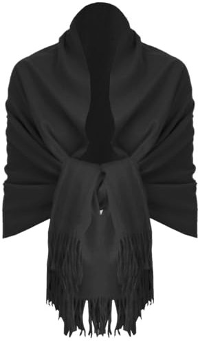 Van Der Rich ® - Eleganter einfarbiger Schal aus Wolle mit Fransen Warm und weich - Damen (Uni Schwarz)
