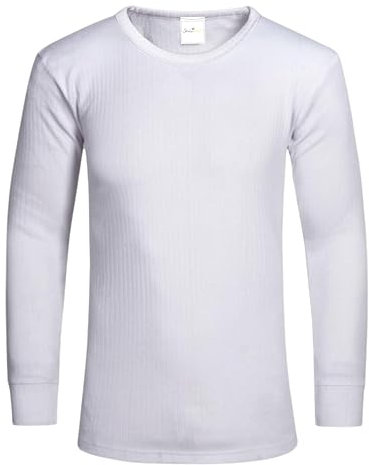 ShopMCR Men's Thermal Long Sleeve Top - Soft Polyester & Cotton Blend Base Layer, Winter Warmth, Full Sleeve Insulation, Available in Black, White, Grey & White, Sizes S-2XL Pack of 1 (White, M)