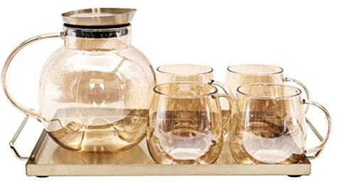TOTIKI Teeservice Kaffeetassen Set 6-teiliges Glas-Teeset Teekanne Hochtemperaturbeständiges Griffdesign Mit Tablett Abnehmbares Teetassen-Set Houme Kaffeetassen Teetassen Set