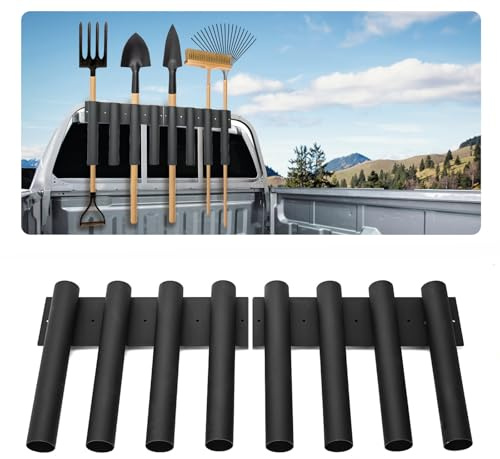 uyoyous Shovel Holder for Truck 8-Hole Shovel Mount Metal Trailer Tool Rack with 8 Tool Holes for Shovels, Hoes, Rakes, Trimmers, Lawn Tools, Landscape Hand Tools (Bed & Box Mount)