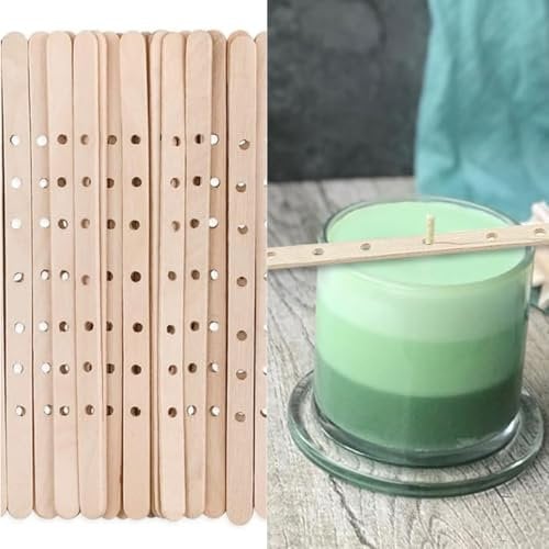 50 Pcs Wooden Candle Wick Holders, Wick Bars for Candle Making, Wooden Candle Wick Centering Device,Wax Stick Clips Center Tool for DIY Material Package Mold Large Multiwick Candles