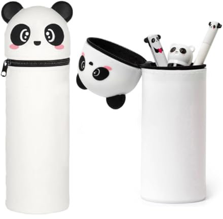 Thryviel 2-in-1 Silikon Federmäppchen, ​Kawaii 2-in-1 Schulmäppchen aus Weichem Silikon​ mit Großer Kapazität – Tier Stifthalter als Geschenk für Kinder | Kawaii Federtasche für Stifte, Panda
