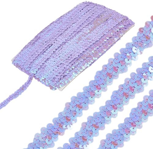 HOBBIESAY 12.5m Lila Flacher Glitzer Paillettenbesatz 20mm Breit Glitzernder Stoff Paillettenband Glänzender Paillettenbesatz Zum Basteln Nähen von Kleidung Heim Und Party Dekoration