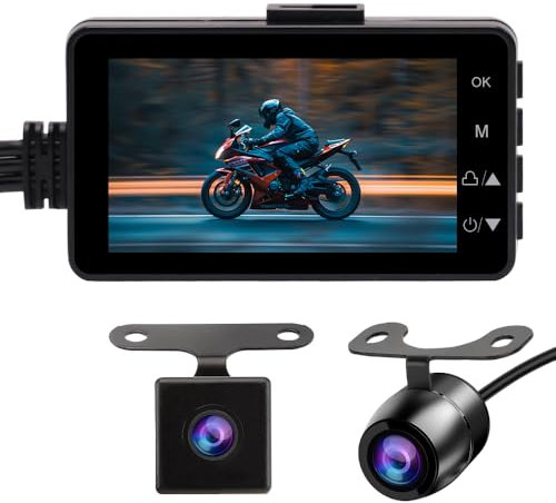 OBEST Motorrad Doppelkamera System,3-Zoll-Bildschirm LCD Display 720P+480P, -20℃~70℃ Betriebstemperatur, Motorrad Kamera Doppia Traccia Anteriore e Posteriore, Doppia Action Camera Video