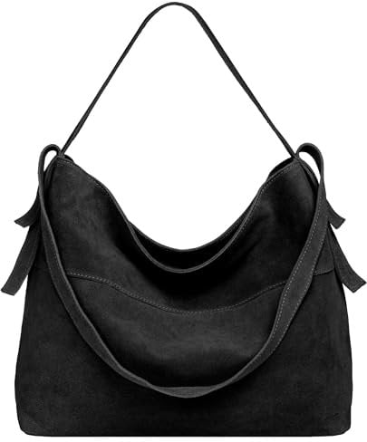 Caspar große Vintage Leder Schultertasche lässige Damen Handtasche aus Wildleder mit Reißverschluss - PREMIUM LINE - Modell No.816 - Made in Italy, Farbe:schwarz