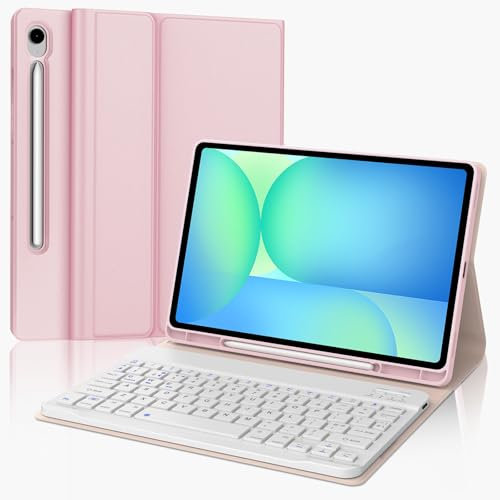 IVEOPPE Keyboard Case for Samsung Galaxy Tab S10FE/S9FE 10.9'', Case Keyboard for Samsung Tab S9, Cover with Magnetically Detachable Keypad for Galaxy S9 Tablet 11 Inch, Pink