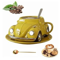 Kaffeetasse in Käferform, Handgefertigte Kaffeetassen in Käferform, vw käfer tasse, Kaffeetasse in Autoform für Autofans, kreative Geschenke für Käferliebhaber (Gelb)