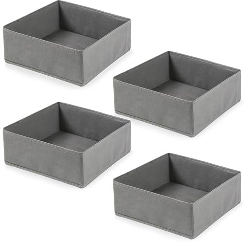 DITK-U 4 Pack Clothes Drawer Organisers Foldable Fabric Dividers Wardrobe Storage Boxes for Clothes Shirts Pants Towels Toys(Grey