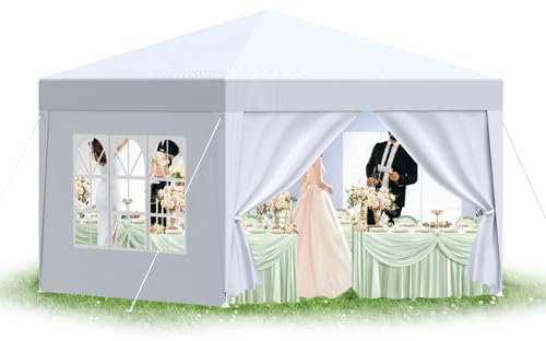 arvioo Pavillon 3x3 m mit 4 Seitenwände Wasserdicht Stabil Winterfest UV-Schutz Partyzelt mit PE-Dach und Stahlrahmen für Outdoor-Events (Weiß)