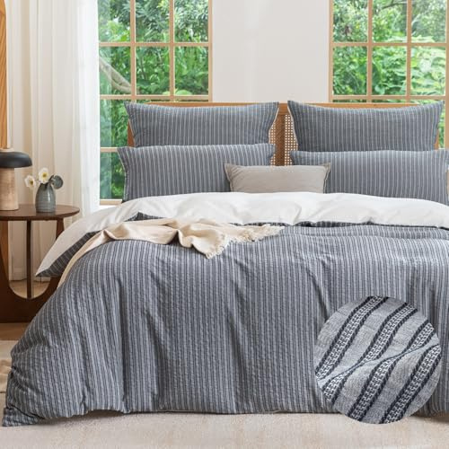 SOULFUL Bettwäsche 135x200 4Teilig Baumwolle Gestreift, Jacquard Textur Bettwäsche-Set Enthält 2 Bettbezug 135x200 und 2 Kissenbezug 80x80, Bequem und Atmungsaktiv, Öko-Tex 100 Zertifiziert, Anthrazit
