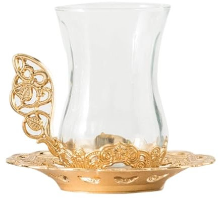 Fenteer Taza de té con Forma de Flor, Taza de Vidrio esmaltada con Cuchara Delicada, de café expreso de Vidrio para Regalo de cumpleaños, graduación, para su, Oro