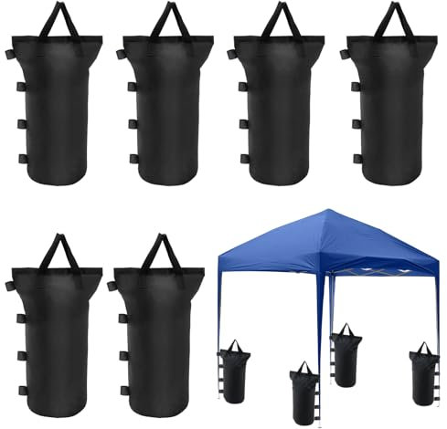 LEMROE Set of 6 Gazebo Sand Weights SandBags Industrial 800D Heavy Duty Tent Sand Bags with Velcro Strap for Small Pop Up Gazebo Legs Canopy Outdoor Patio (6)