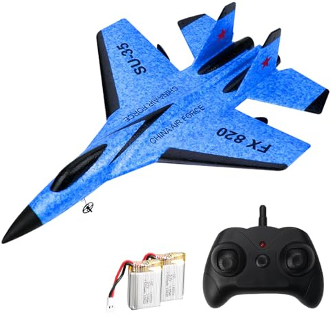 SGZIOO RC Plane SU 35, Remote Control Airplane with Lights, 2.4G RC Foam Plane Remote Control, rc plane Flying Gliders, Airplane Toys Gift for Adults, 2 Channel, Easy to Fly, Blue