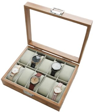 Vyloky Bambus Holz Uhrenbox mit Sichtfenster für Uhren und Schmuck Aufbewahrungsbox mit 2 3 6 10 Slots Optionen hochwertige Uhrengehäuse (10 Positionen)