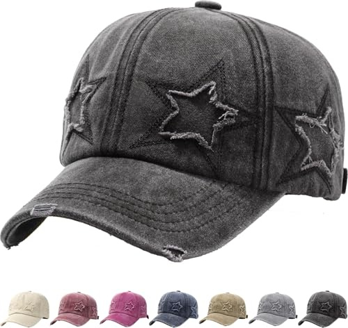 LXOrdora Retro Baseball Cap Star Embroidery Washed Cotton Hats