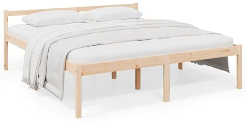 Homgoday Massives Kiefernholz Seniorenbett 200x200 cm mit Stauraum & robusten Latten - für bequemes Aufstehen Model810634