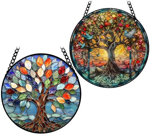 2 PCS Attrappe Soleil Attrape Soleil Vitrail Arbre De Vie Couleurs Vives Réaliste Élégantes Adaptées À La Décoration Intérieure Et Extérieure Adaptées Au Salon Chambre Bureau Terrasse Jardin