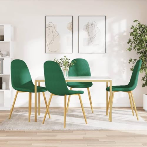 WRJENFSC Lot de 4 chaises de salle à manger - En velours vert foncé avec pieds dorés - Design moderne - 45 x 53,5 x 83 cm - Confortables - Pour cuisine, salle à manger, salon, bureau