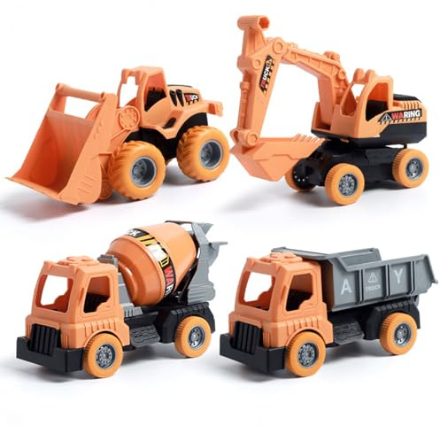 Pemarcy Bagger Sandkasten, Strandspielzeug Baufahrzeuge 4-teiliges Set, Sandspielzeug Bagger Kinder, Sandkasten Spielzeug Fahrzeuge für Kinderzimmer Garten ab 2 Jahre, Geschenk für Junge Mädchen (B)
