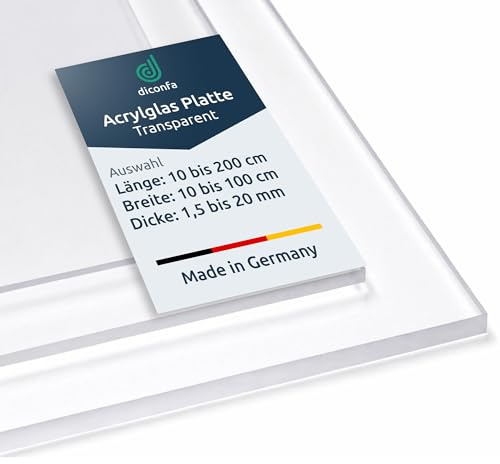 diconfa Acrylglas Platte XT glasklar NACH MAß 600 x 1000mm, 15mm stark | CNC Zuschnitt - DICKE 1,5 bis 20 mm - GRÖßE WÄHLEN - Acryl transparent durchsichtig UV-stabil Kunststoff PMMA Acrylplatte