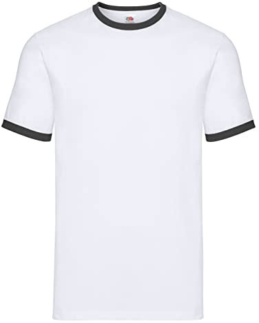 Fruit of the Loom Men's Ringer T-Shirt (L) White/Black