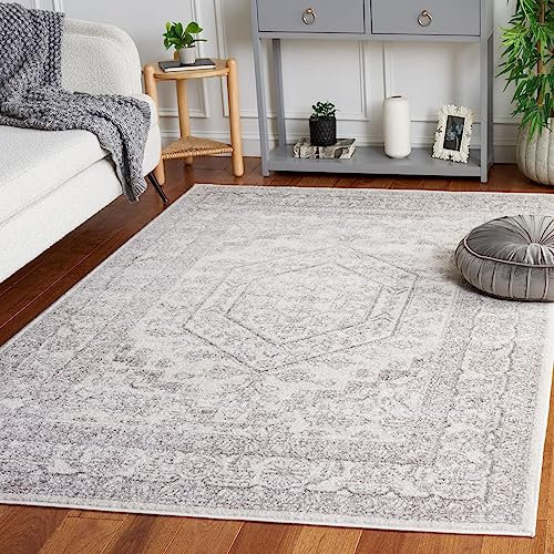 SAFAVIEH Traditionell Teppich für Wohnzimmer, Esszimmer, Schlafzimmer - Adirondack Collection, Kurzer Flor, Elfenbein und Silber, 155 X 229 cm