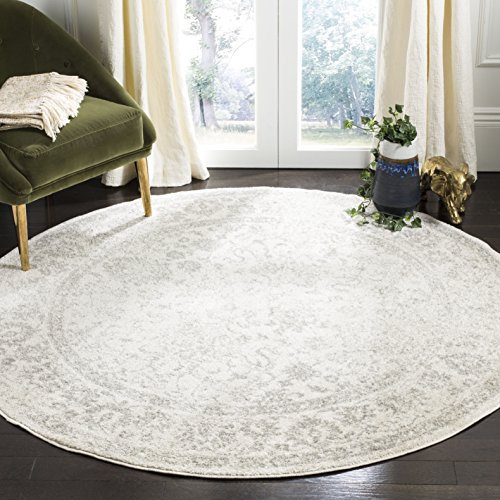 SAFAVIEH Distressed Teppich für Wohnzimmer, Esszimmer, Schlafzimmer - Adirondack Collection, Kurzer Flor, Elfenbein und Silber, 120 X 120 cm