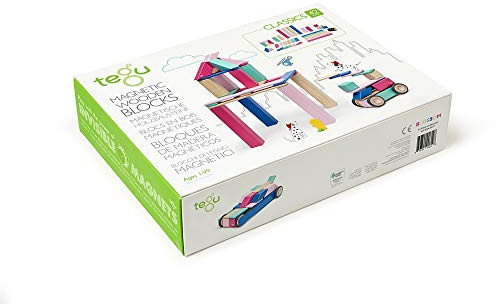 TEGU 5700612 Holzbausteine magnetisch, Pink, Holzspielzeug für Kinder ab 12 Monate