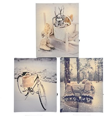 Kaemingk LED Leinwand Bild mit Schlittschuh oder Fahrrad oder Tasse, batteriebetrieben mit Timer, Wandmontage, Modern, Wohnzimmer, Wandbild