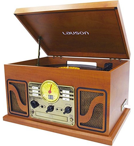 Lauson CL606 Tocadiscos Vintage 2 Altavoces Estéreo Integrado | Reproductor de Vinilo con Radio FM y Sistema de Música Retro, Reproductor de CD, Tarjeta SD/USB/ MP3 | Función Bluetooth | 3 Velocidades
