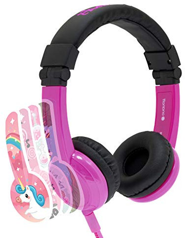 Kinder-Kopfhörer von Onanoff - Lautstärkebegrenzung - verstellbares Gehäuse - mit Kopfhörer-Splitter - langlebig - hypoallergene Polsterung - für Computer, Tablet, Smartphone und andere Geräte - Pink