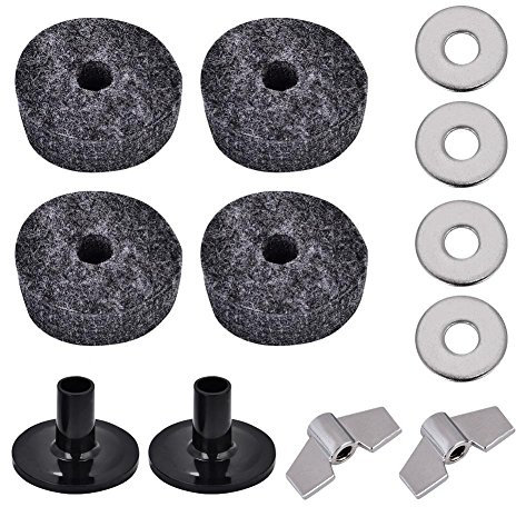 2Pcs Trommel Cymbal Sleeve + 4Pcs 4cm Trommel Cymbale Filzscheibe + 2Pcs Flügelmutter + 4Pcs Metal Pad Set