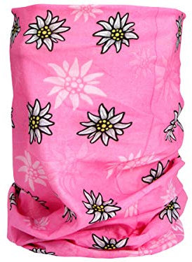 Alsino Multifunktions Halstuch Biker Motorrad Tuch Bandana 49 x 23 cm Edelweiß Atmungsaktiv Wetterfest Outdoor, Farbe wählen:Edelweiß rosa