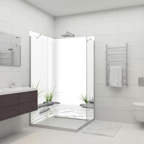 dedeco 2X Premium Bad Duschrückwand mit Motiv: Zen V1, 90x200cm, wasserfest, hochwertig fugenlose Wandverkleidung aus 3mm-Alu-Verbundplatte, Fliesenersatz ohne Bohren, Made in Germany