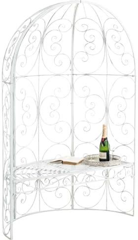Banc de Jardin avec Arche à rosiers en métal Blanc Vieilli Style Vintage MDJ10183