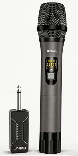 Bietrun Kabelloses Mikrofon nur für Mikrofoneingang, dynamisches UHF-Handmikrofon aus Metall mit wiederaufladbarem Empfänger (Arbeitszeit 4 Std.), Reichweite 160 Fuß, für Karaoke-Maschine