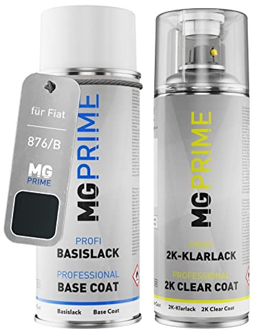 MG PRIME Autolack Set Spraydose für Fiat 876/B Nero Carbonio Metallic +2K | Carbon Schwarz, Set aus Basislack + 2K Klarlack, Sprühdosen 400ml