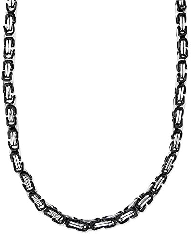 König Design 5 mm Königskette Armband Herrenkette Männer Kette Halskette Panzerkette, 18 cm Silber/Schwarz Edelstahl Ketten