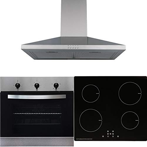 SIA 60cm Stainless Steel Single Oven, 4 Zone Induction Hob & Chimney Cooker Hood