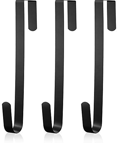 ZHEHAO 3 Pieces Christmas Decor Metal Wreath Hangers Over The Door Light Handy Wreath Hanger Hanging Hook (14 Inch, Black)