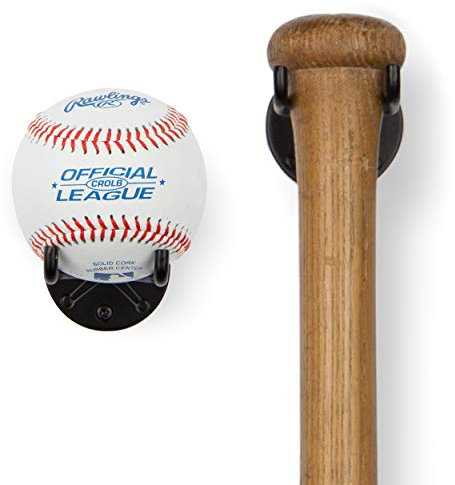 Wallniture Sporta Baseballhalter, Baseballschläger Wandhalterung Display Ständer für Männerhöhle Dekor, Sport Erinnerungsstücke Ball Aufbewahrungsregal 2er Set schwarz