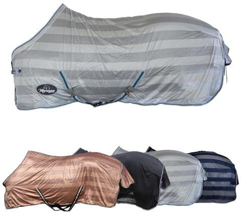 Marengos - Fliegendecke mit Kreuzgurt Economic – Schutz vor Insekten & Plagegeistern – Ekzemerdecke inkl. großem Schweiflatz – Verstellbarer Kreuzgurt – Pferdedecke in Silbergrau – 115 cm