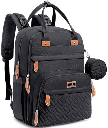 BabbleRoo Sac à dos à langer avec matelas à langer et porte-tétine pour maman et papa (noir)