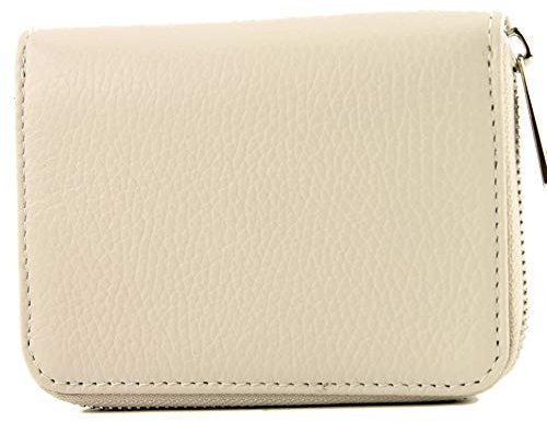 modamoda de P04 Portefeuille pour femme, en cuir véritable, court, style italien, Beige crème., Small
