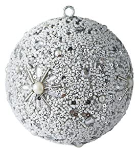 Gift Company Opium Weihnachtskugel Blumenmuster Perlen Glitzer Steine weiß/Silber