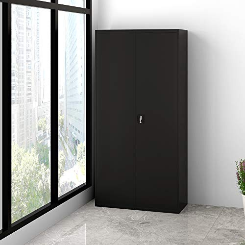 Panana Black Steel Storage Cupboard 2 Door Tall Lockable Bookcase Filing Cabinet Unit -1850mm,Heavy Duty Shelving x 4 shelves (5 Layer)